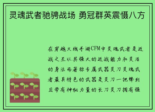 灵魂武者驰骋战场 勇冠群英震慑八方 灵魂武者驰骋战场 勇冠群英震慑八方